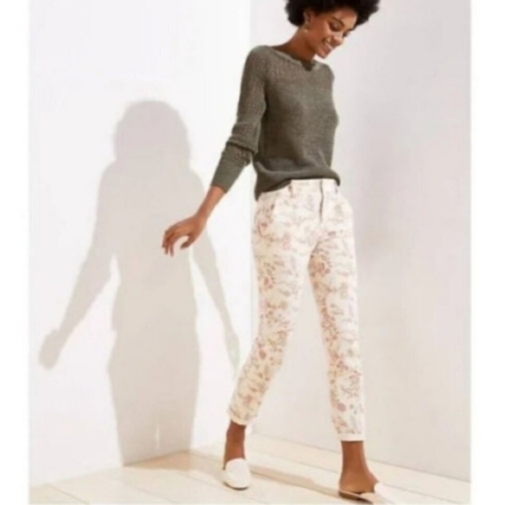 Loft White Floral Chino Utility Pant Size 6 NEW NWT Coastal Cottagecore